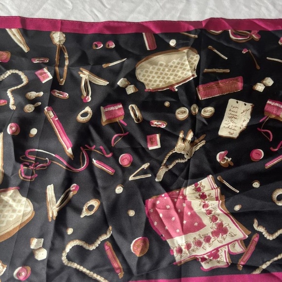 Talbots Black Pink Elegant Multicolor Print Silk Decorative Pattern Rectangle Sc - Picture 2 of 6